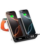 SwanScout 710A Dual Phone Charger, 30W Charging Station for iPhone 16/15/14/13/12/11/8, for Apple Watch 10/9/8/7/Ultra 2&AirPods 4, Wireless Charger for 2 Phone