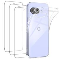 FLLAO Clear Case Compatible with Google Pixel 9a Case with 3 Tempered Glass Screen Protector, Soft Bumper Anti-Scratch Silicone Phone Case for Pixel 9a 6.3 Inch - Clear