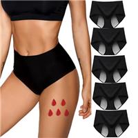 Period Pants, 5 Pcs Heavy Flow Menstrual Underwear for Women, High Waist Postpartum Knickers Panties Multipack with Leakproof Crotch for Extra Protection