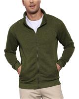 Hoefirm Men's Cardigan Full Zip Up Jumpers Jacket Sweatshirt Polo Long Sleeve Top Stand Collar Casual Lightweight with Pockets
