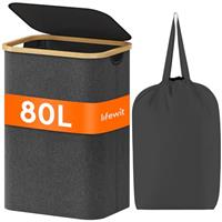 Lifewit Laundry Basket with Lid, Clothes Hampers for Laundry with Bamboo Handles and A Removable Laundry Bag, Large Foldable Laundry Hamper for Bedroom, Bathroom, Dorm, Laundry Room