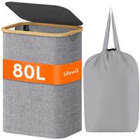 Lifewit Laundry Basket with Lid, Clothes Hampers for Laundry with Bamboo Handles and A Removable Laundry Bag, Large Foldable Laundry Hamper for Bedroom, Bathroom, Dorm, Laundry Room