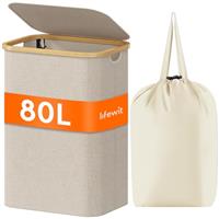 Lifewit Laundry Basket with Lid, Clothes Hampers for Laundry with Bamboo Handles and A Removable Laundry Bag, Large Foldable Laundry Hamper for Bedroom, Bathroom, Dorm, Laundry Room