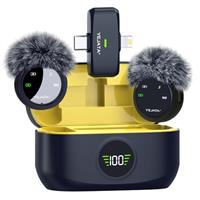 YEJATA 2in1 Wireless Microphone for iPhone iPad Android, Noise Reduction Mini Microphone with 40 Hours Charging Case, Magnetic & Clamp Lapel for Interview, Recording, Vlog, Live Streaming, 82ft