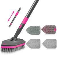 NEWE Shower Cleaning Brush, Tub Tile Cleaner Scrubber with Telescopic Long Handle 142 cm,4 Scrub Heads for Bathtub Tile Floor Baseboard Sink Kitchen Toilet
