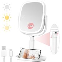 Vanexiss Magnifying Makeup Mirror with Light, Large 1X/10X Vanity Mirror, Rechargeable 3 Color Lighting Modes, Adjustable Stand, 360Rotation and Detachable Desk mirror, for Desktop & Makeup