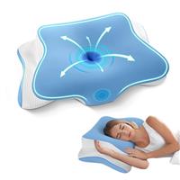 JINXIA Memory Foam Pillow, Cervical Pillow for Neck and Shoulder Pain, Orthopedic Ergonomic Neck Support for Side, Back and Stomach Sleepers, with Washable Cooling Ice Silk Cover, Blue