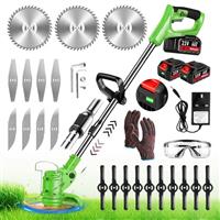 Cordless Strimmer 21v with Li-ion Battery and Charger Garden Strimmer Adjustable Grass Trimmer 90 Head Rotation Electric Strimmer Cordless with 3 Types Blades Brush Cutter for Gardens Lawns