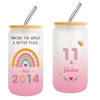 Zyphoria 9 Year Old Girl Gift,9th Teen Girl Gifts Glass Tumbler with Straw and Lid,9th Birthday Gifts for Girls 16oz Glass Coffee Cups,9th Birthday Decorations for Girls for Her, Daughter, Niece.