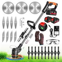 Cordless Strimmer 21v with Li-ion Battery and Charger Garden Strimmer Adjustable Grass Trimmer 90 Head Rotation Electric Strimmer Cordless with 3 Types Blades Brush Cutter for Gardens Lawns