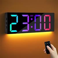 Maxstar 12'' Large Digital Wall Clock with Remote Control, Big LED Screen Dispaly, 8 RGB Color, DST, Night Light Desk Clock Decor for Living Room Classroom Bedroom Office