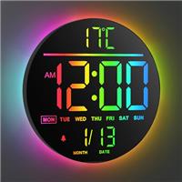 Maxstar Large Digital Wall Clock with Remote Control,8 RGB Colors Big Modern LED Screen Display, Auto-Brightness, DST,Temperature,Alarm Wall Clock for Living Room, Bedroom, Kitchen Decor