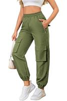 XKBHYD Womens Cargo Pants Elastic Waist Zipper Pockets Parachute Trousers Ladies Casual Bottoms Hiking Walking Combat Pants