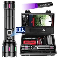 Torches LED Super Bright 500000 Lumens, 30W XHM90.2 Rechargeable Torch with LCD Display, Powerful Tactical Flashlight 5 Modes & Zoomable Flash Light IP67 Waterproof for Emergency, Camping, Dog Walking