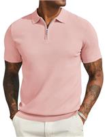 COOFANDY Mens Polo Shirts Short Sleeve Summer Zipper Knit Men's Polo T-Shirts Classic Stretch Golf Shirt