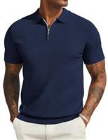 COOFANDY Mens Polo Shirts Short Sleeve Summer Zipper Knit Men's Polo T-Shirts Classic Stretch Golf Shirt