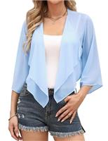 Aottori Chiffon Bolero Shrugs for Women Summer Cropped Cardigan Ladies 3/4 Sleeve Open Front Sheer Shawl Tops for Evening Wedding Dress