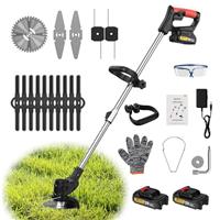 Cordless Strimmer Garden Strimmer with 4 Blades 2 x 21V 2.0Ah Battery Grass Trimmer for Yard, Garden, Sidewalk Edges Light