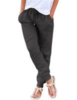 Yuson Girl Womens Linen Trousers Summer Beach Trousers Casual Elastic Waist Tapered Trousers with Drawstring Pockets Harem Pants Lightweight Lounge Pants for Holiday