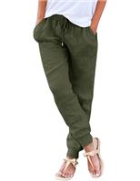 Yuson Girl Womens Linen Trousers Summer Beach Trousers Casual Elastic Waist Tapered Trousers with Drawstring Pockets Harem Pants Lightweight Lounge Pants for Holiday