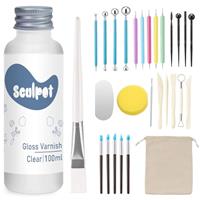 100ml Clay Glaze with Air Dry Clay Tools Kit, 29PCS Clay Sculpting Tools, Polymer Clay Kit and Clay Varnish, Pottery Tool kit for Sculpting, Modeling, Shaping, High Gloss, Scratch Resistant