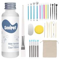 100ml Clay Glaze with Air Dry Clay Tools Kit, 29PCS Clay Sculpting Tools, Polymer Clay Kit and Clay Varnish, Pottery Tool kit for Sculpting, Modeling, Shaping, High Gloss, Scratch Resistant