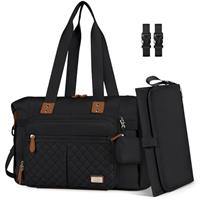 RAINSMORE Baby Changing Bags Nappy Tote Bag Waterproof Baby Diaper Bag for Mom and Dad with Pacifier Holder and Portable Changing Mat