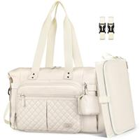 RAINSMORE Baby Changing Bags Nappy Tote Bag Waterproof Baby Diaper Bag for Mom and Dad with Pacifier Holder and Portable Changing Mat