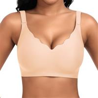 Cavotor Non Wired Support Bras for Women Wireless Push Up Bra Large Breasts Ladies Soft T Shirt Seamless Bra Padded V Neck Bralettes with Extender