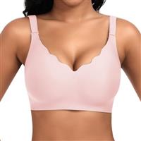 Cavotor Non Wired Support Bras for Women Wireless Push Up Bra Large Breasts Ladies Soft T Shirt Seamless Bra Padded V Neck Bralettes with Extender