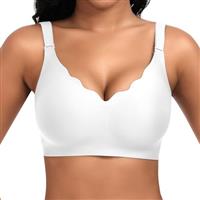 Cavotor Non Wired Support Bras for Women Wireless Push Up Bra Large Breasts Ladies Soft T Shirt Seamless Bra Padded V Neck Bralettes with Extender