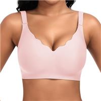 Cavotor Non Wired Support Bras for Women Wireless Push Up Bra Large Breasts Ladies Soft T Shirt Seamless Bra Padded V Neck Bralettes with Extender