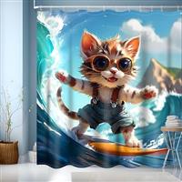 JINGYOU Blue Shower Curtain, 200cm Drop, Weighted Bathroom C