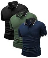 JACKETOWN 3 Pack Mens Polo Shirts Short Sleeve Lightweight Breathable Golf Polo Casual Adult Multipack Tennis T Shirt