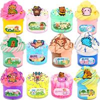 12 Pack Fluffy Axolotl Slime Kit with 7 Pack Butter Slime and 5 Pack Clear Jelly Slimes, Highland Cow Capibara Slime Set for Kids, Putty Sludge Toy Gifts for Girls Boys