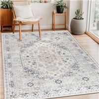 Capslpad Washable Rugs Living Room Distressed Vintage Area Rugs Non-Slip Traditional Oriental Bedroom Carpet Low Pile Thin Floor Mat Rug for Dining Room Kitchen Office Decor