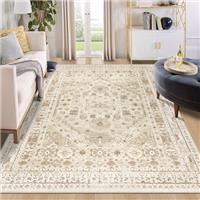 Capslpad Washable Rugs Living Room Distressed Vintage Area Rugs Non-Slip Traditional Oriental Bedroom Carpet Low Pile Thin Floor Mat Rug for Dining Room Kitchen Office Decor
