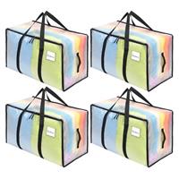 Dntorx 4/6 Pack Large Clothes Storage Bags with Lids Transparent Moving Bags Heavy Duty Moving Totes Packing Bags with Zips for Moving House Clothes Bedding Duvet Toys Storage