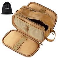 Elviros Water-Resistant PU Leather Toiletry Bag for Men Large Travel Wash Bag Shaving Dopp Kit Bathroom Gym Toiletries Makeup Organizer with Wet Dry Compartment