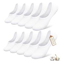 YouShow Invisible Socks 10 Pairs, Cotton No Show Trainer Socks for Mens Womens Non Slip Ankle Socks Loafers Short Socks