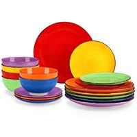 vancasso Bonita Multicolour Dinner Set, 24-Piece Dinner Sets for 6 People, Handpainted Swirls Plates and Bowls Set in Vibrant Look, Include Dinner Plates, Dessert Plates, Pasta Bowls and Cereal Bowl