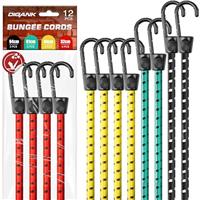 Bungee Cords with Hooks Heavy Duty 35kg Elastic Tie Down Straps, Luggage Straps, Camping Gear, Tarps, Garden Furniture, Trailer, DIY (Pack of 12)