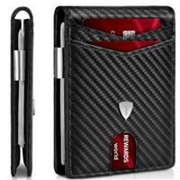 TENBST Mens Wallets Slim, Card Holder Men, RFID Blocking Carbon Fiber Leather Wallets for Men, Holds up to 12 Credit Card Holder, Money Clip & ID Window, Minimalist Men's Wallets with Gift Box, Black