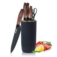 Chef Knife Set with Block, 6-Piece Kitchen Knives Set with Sharp Blades, Professional Knife Set with Ergonomic Handle, Non-Stick Stainless Steel Knife Block Set