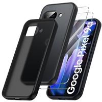 Qasyfanc Matt Cover Case Compatible with iPhone 16 Plus 6.7" with 2 Pack Tempered Glass Screen Protector, Non-Yellowing Shockproof Phone Bumper Cover Hard PC Anti-Scratch Case Black