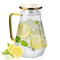 2L Water Jug, Glass Jug with Lid & Filter, Large Borosilicat