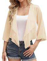 Aottori Chiffon Bolero Shrugs for Women Summer Cropped Cardigan Ladies 3/4 Sleeve Open Front Sheer Shawl Tops for Evening Wedding Dress