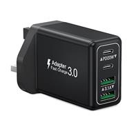 USB C Plug, 40W 4-Port Fast Charger Plug UK Dual Port PD Power Adapter +QC Multi Mains Wall Charger Type C Charging Plug for iPhone 16 15 14 13 12 11 Pro Max Plus XS XR SE,Samsung, iPad, AirPods