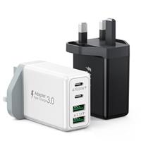 USB C Plug, 40W 4-Port Fast Charger Plug UK Dual Port PD Power Adapter +QC Multi Mains Wall Charger Type C Charging Plug for iPhone 16 15 14 13 12 11 Pro Max Plus XS XR SE,Samsung, iPad, AirPods