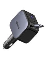 UGREEN 145W Retractable Car Charger Fast Charge, Cigarette Lighter USB Charger with 60W Retractable Cable, 4-Port Car Accessories Compatible with iPhone 16/15, Galaxy S25/24, iPad, Laptops